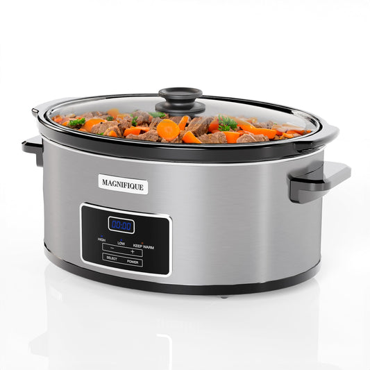 MAGNIFIQUE 7-Quart Casserole Slow Cooker with Timer and Digital Programmable - Small Kitchen Appliance for Family Dinners - Serves 6+ People - Heat Settings: Keep Warm, Low and High