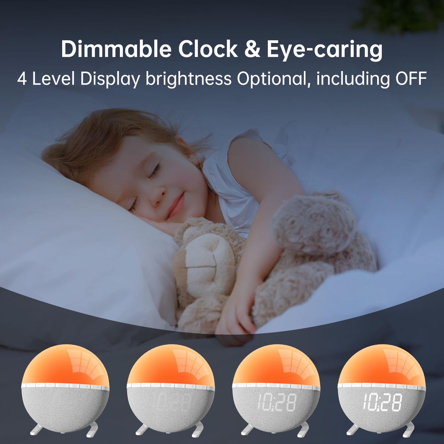 Wake Up Light Sunrise Alarm Clock for Kids, Adults, Heavy Sleepers, Bedroom, Sunlight Alarm Clock with Sunrise Simulation, Snooze, 7 Ringtones, Sleep Aid, 9 Colors Night Light, Ideal for Gift