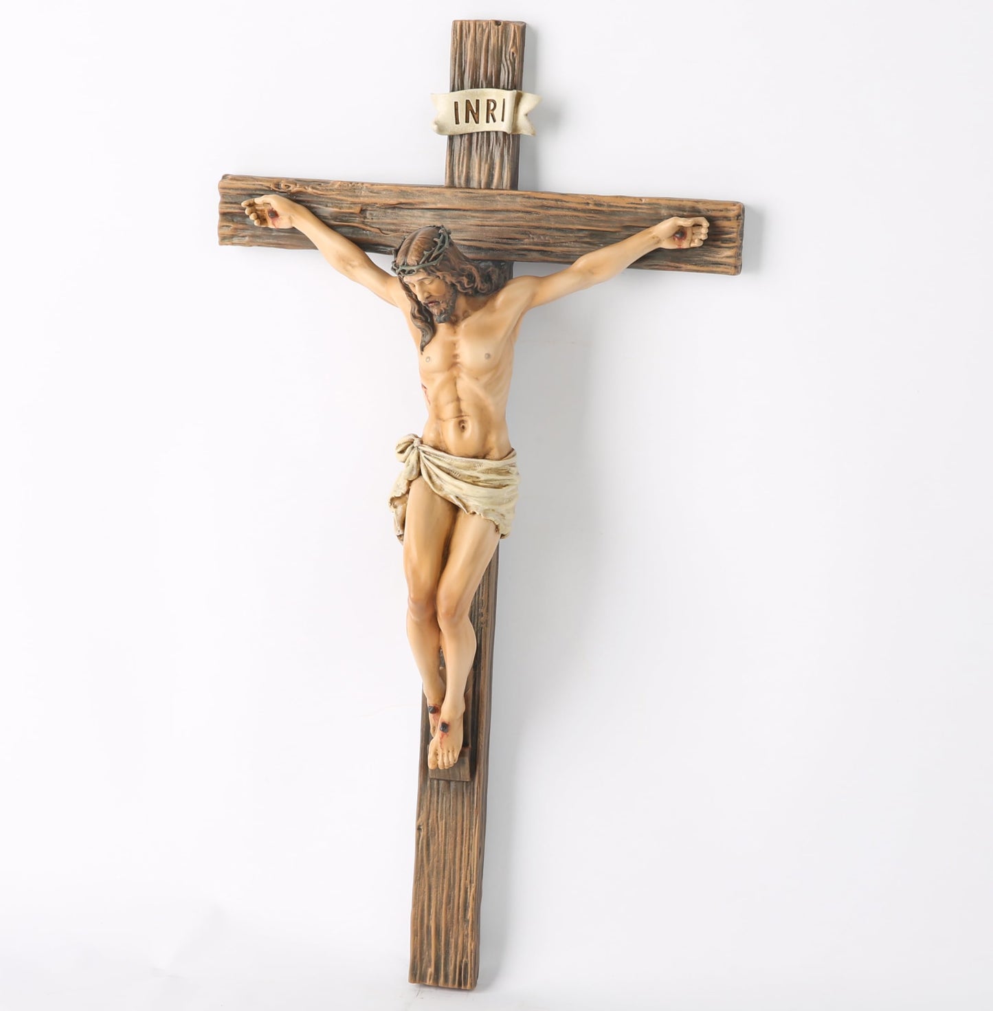 BC Catholic Crucifix Wall Cross, Jesus Christ Inspirational Home Décor, Religious Devout Gift, 14"H, Renaissance Sculpture Handmade by Buildclassic