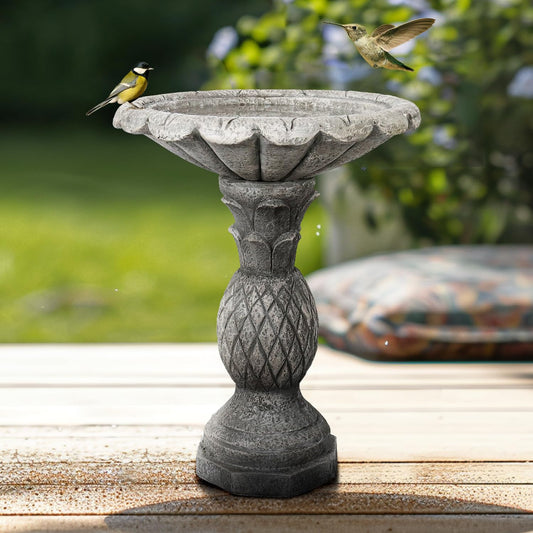 SunJet 24.8 Inch Heigh Concrete Bird Bath with Pineapple Texture – birdbath Sturdy & Elegant Design, Vintage Freestanding Style, Attracts Birds and Enhances Garden, Patio, Yard, Lawn Décor