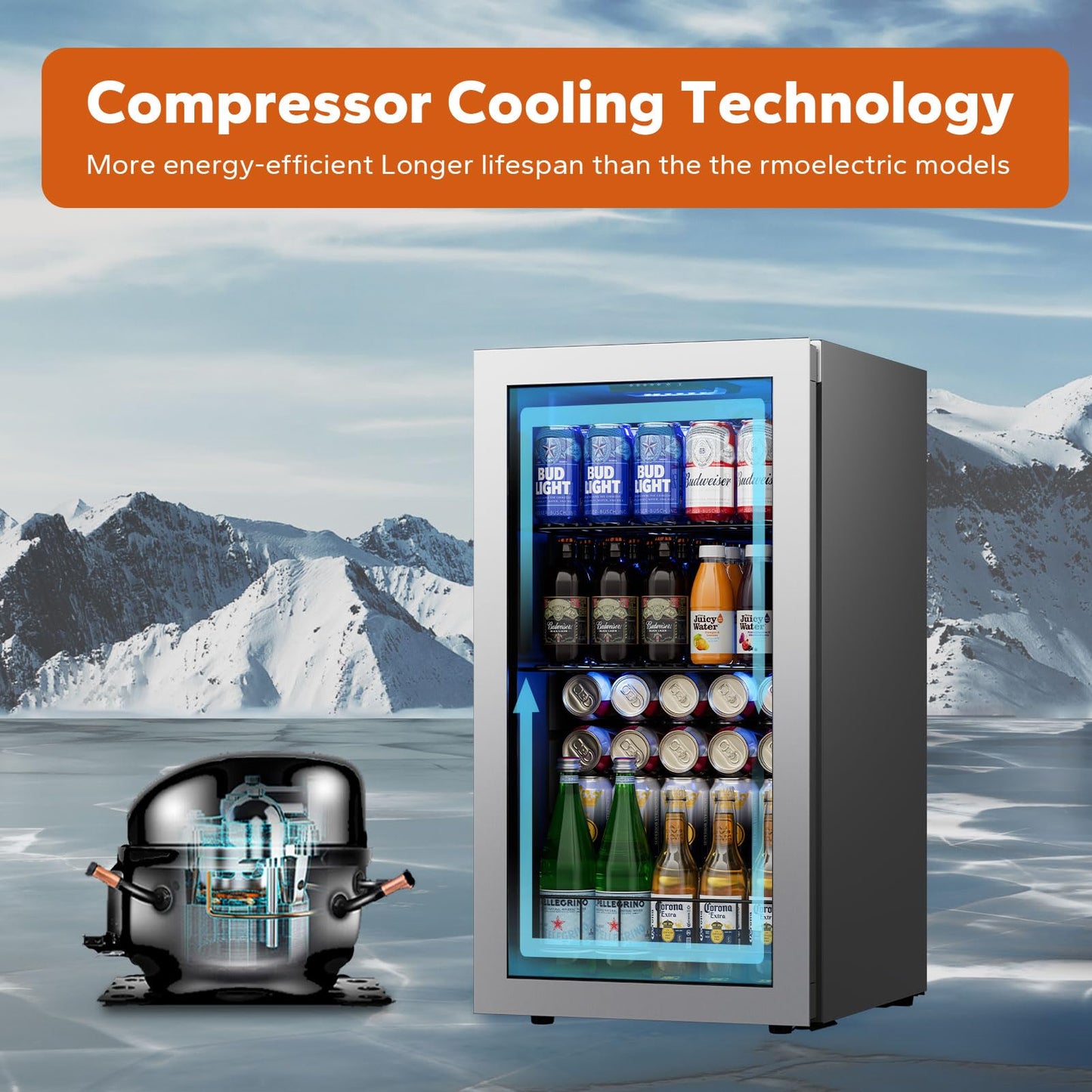 Ca'Lefort Beverage Refrigerator, 121 Can Mini Fridge Glass Door for Beer Soda 38-68°F, Freestanding Beverage Cooler for Bedroom/Office/Bar, 3.11 Cu.Ft