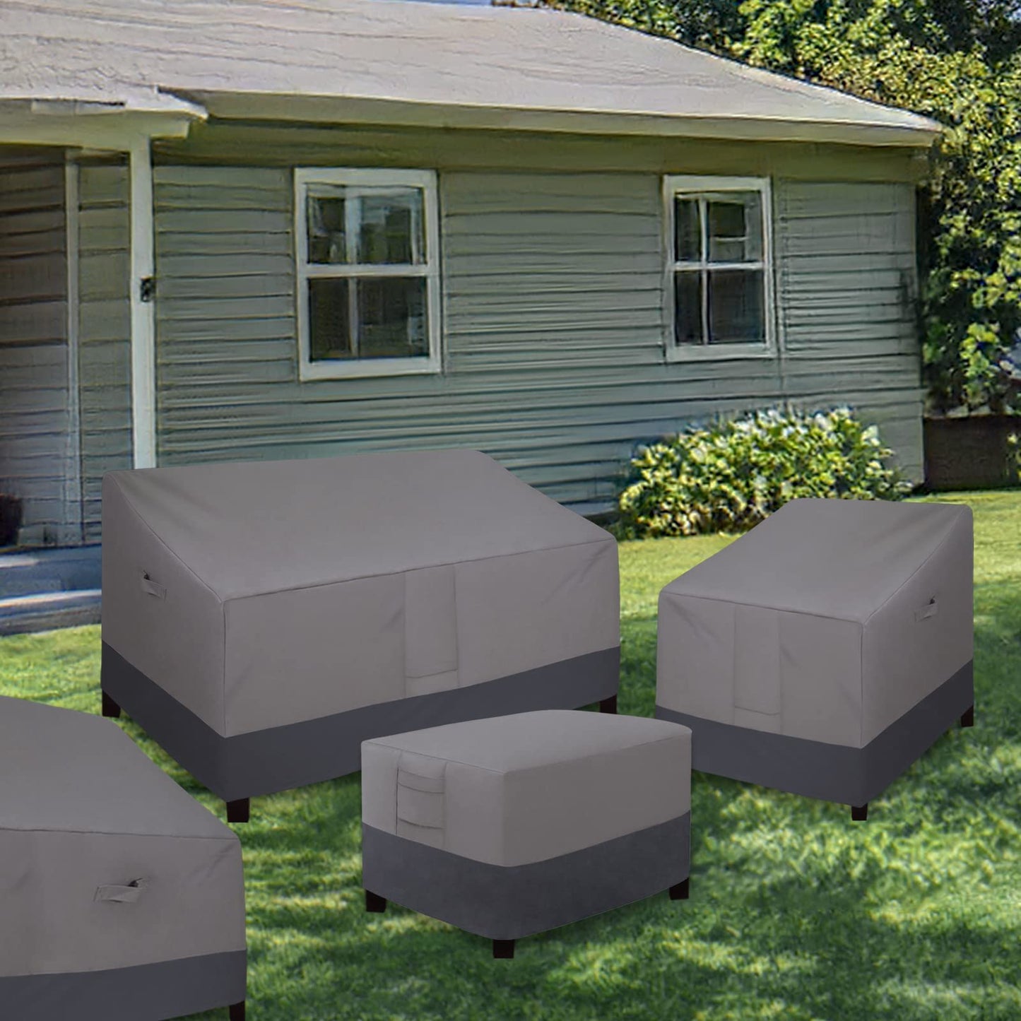 Easy-Going Outdoor Ottoman Cover, Waterproof Patio Ottoman Cover, Heavy Duty Outdoor Furniture Cover with Padded Handles (1 Pack-25"x25"x17", Gray/Dark Gray)