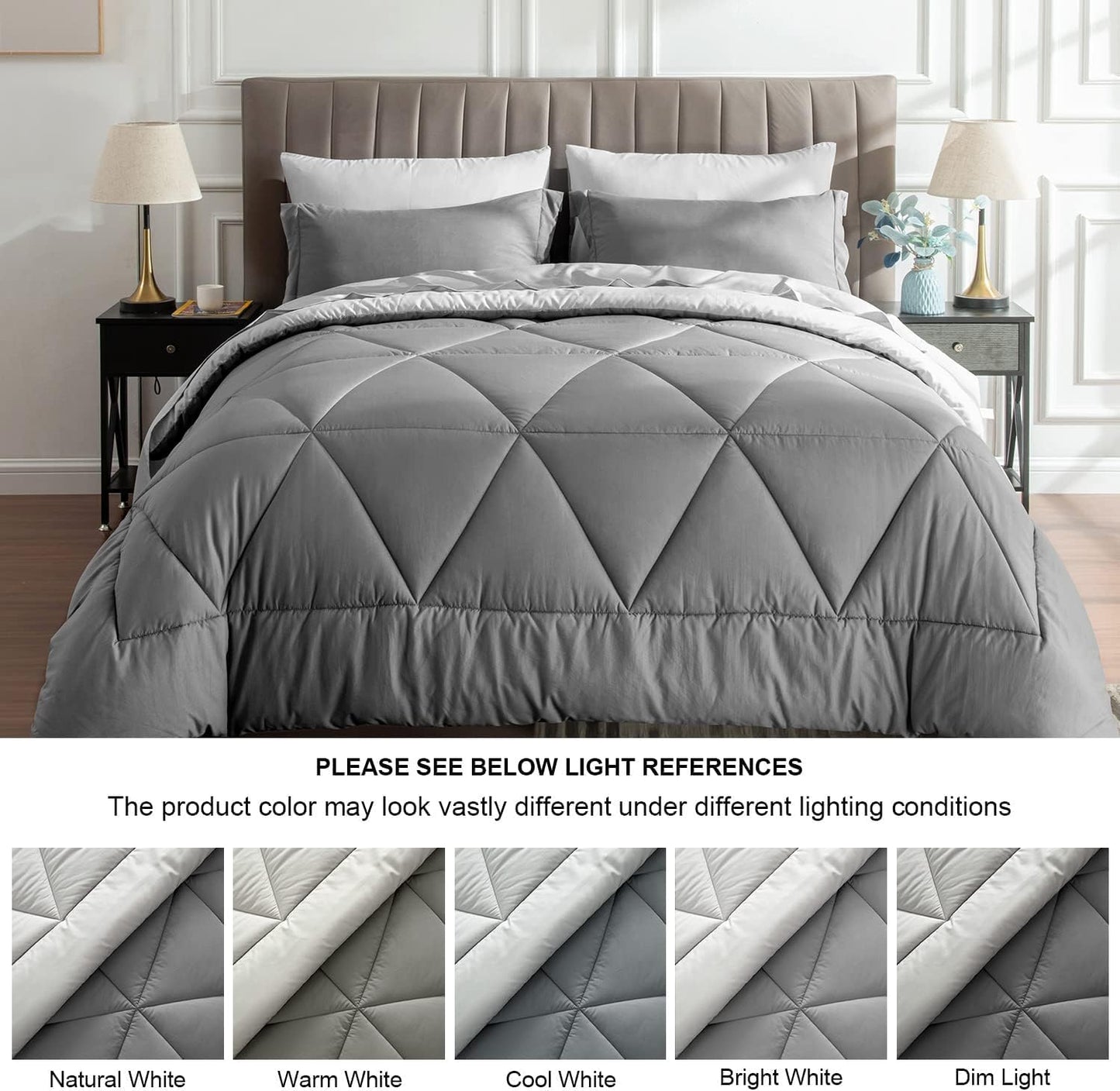BEDELITE Twin XL Comforter Set 5 Pieces Bed in A Bag - Soft Microfiber Reversible Twin Extra Long Grey Bed Set with Comforters, Sheets, Pillowcase & Sham, Cozy Luxury Bedding Sets for All Season