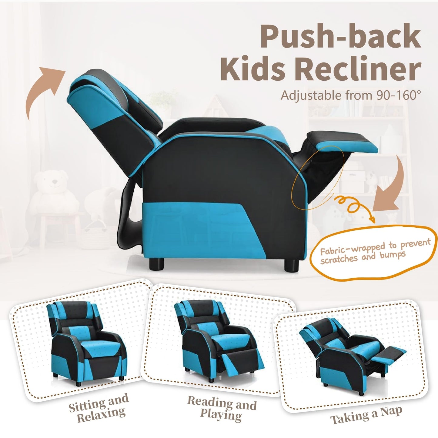 SNUGWAY Racer Larger Kids Gaming Reclining Chair Leather Recliner Sofa Children Ages 3-12