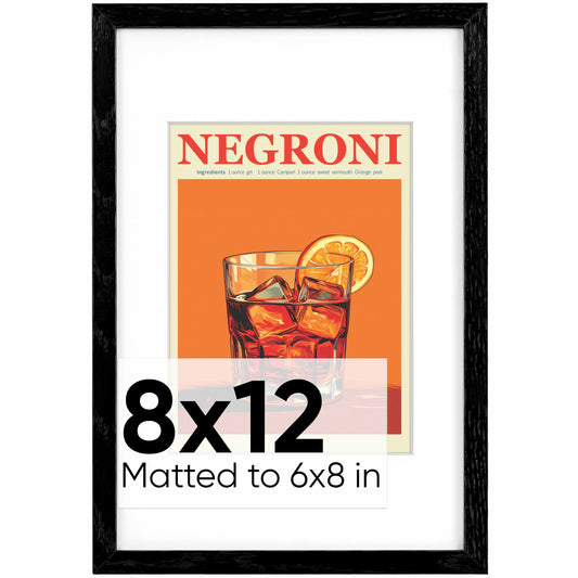 Homeforia 8x12 Black Wood Picture Frame, Premium Black Oak Frames 8x12 With 6x8 Mat, 12x8 Black Wooden Frame, Tempered Glass, Wall Hook Included, Set of 1