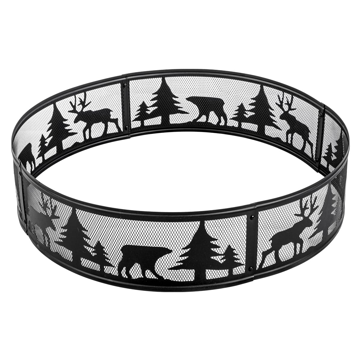 36 Inch Fire Ring with Forest and Animals Design 360° Carving,Portable Steel Fire Rings for Outdoor Camping Bonfire Beaches Park Patio Backyard