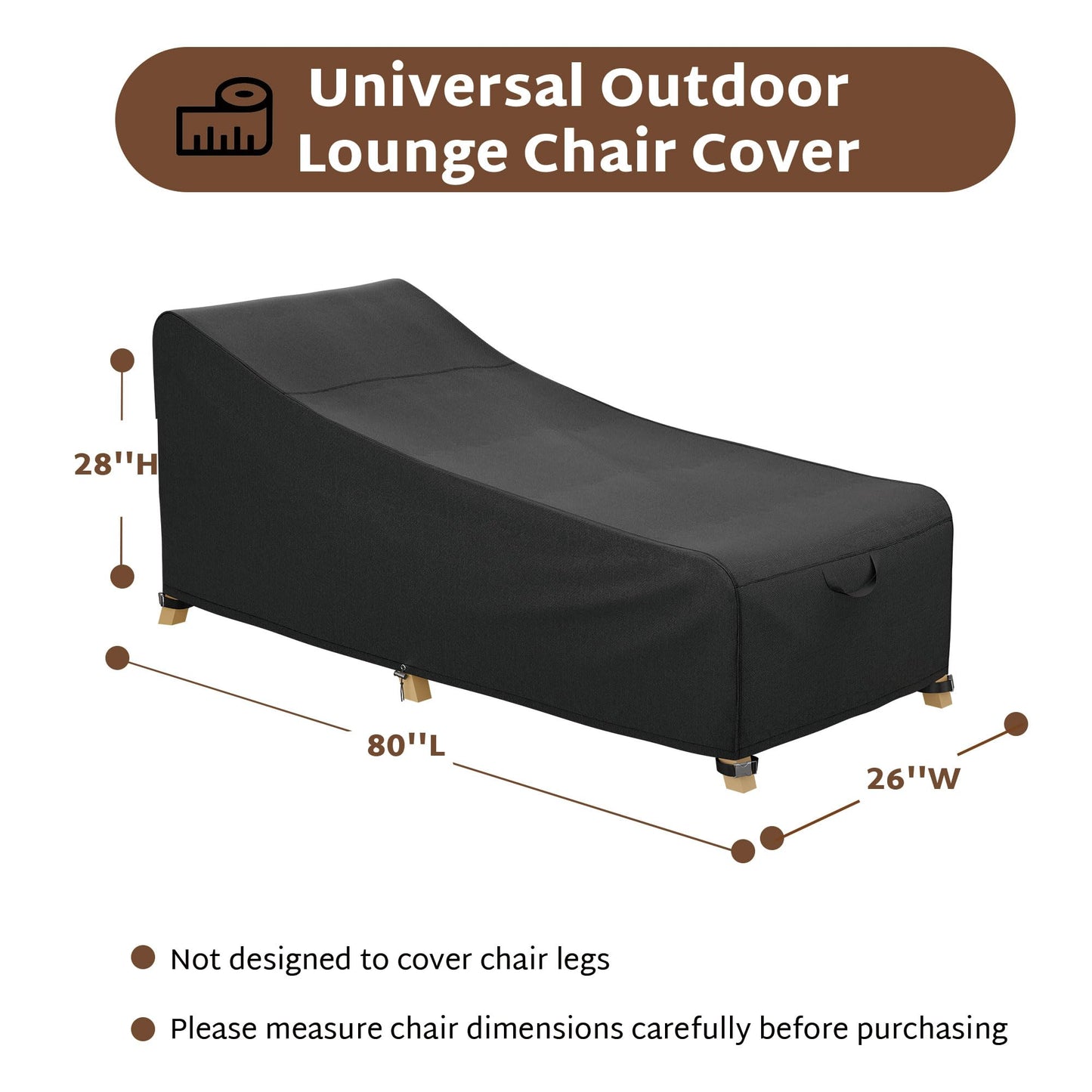 iBirdie Outdoor Lounge Chaise Chair Cover 80L x 26W x 28H inch Waterproof Patio Furniture Covers Lawn Pool Chair Cover 1 Pack Black