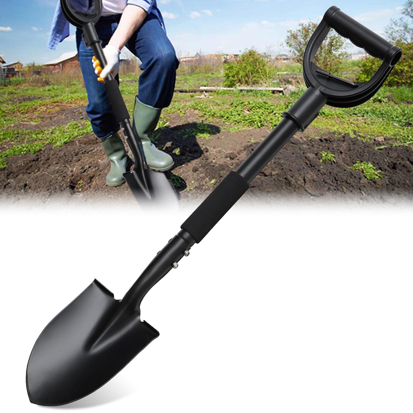 Shovel, Garden Shovel for Digging, 31 inch Small Spade Shovel with Curved D-Handle, Heavy Duty Portable Mini Shovels for Gardening, Digging, Camping, Car Shovel, Kids Sand Beach Shovel