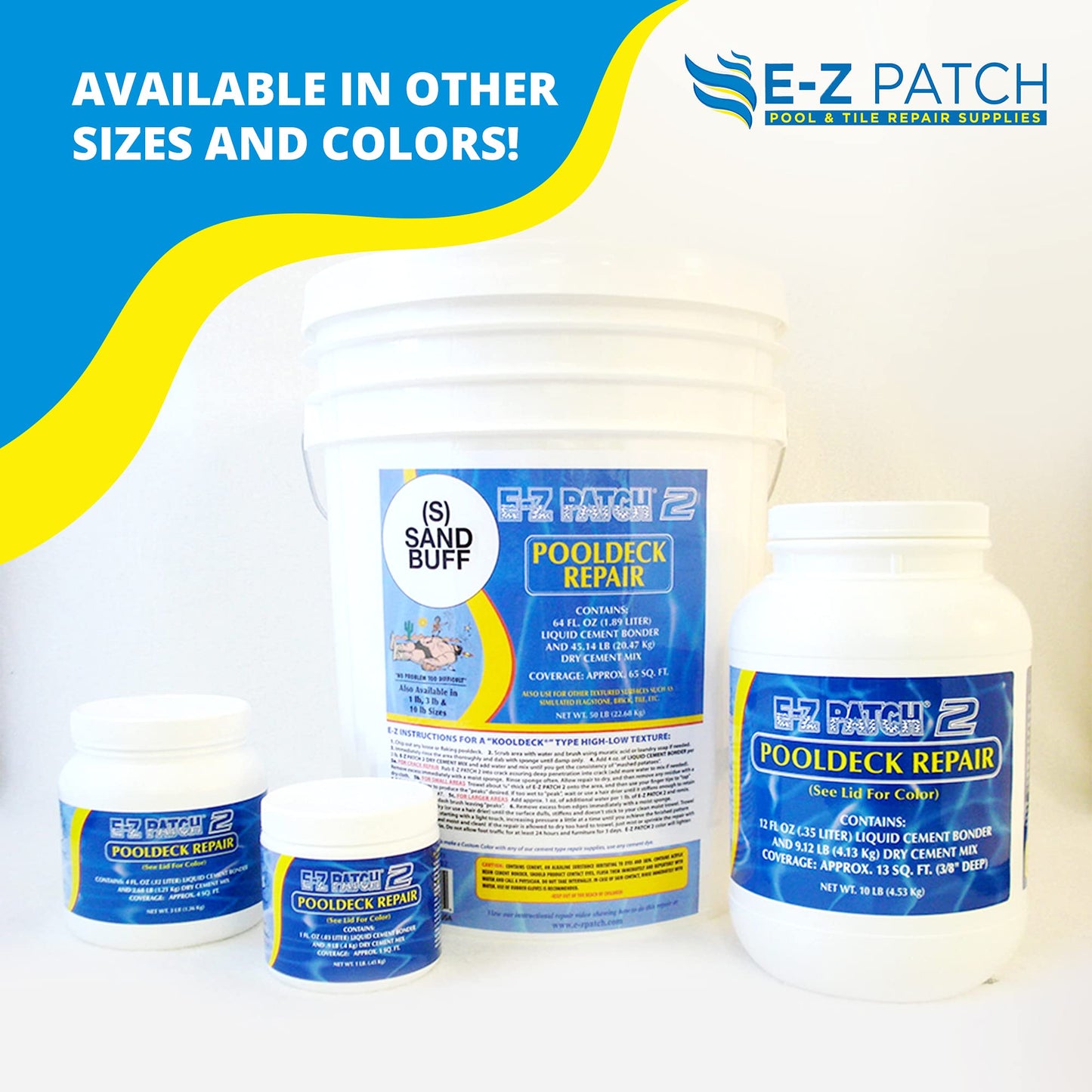 E-Z Patch 2 Pool Patch Repair Kit for Pool Decks and Patios, DIY Concrete Repair (Sand Buff, 3 lbs.)