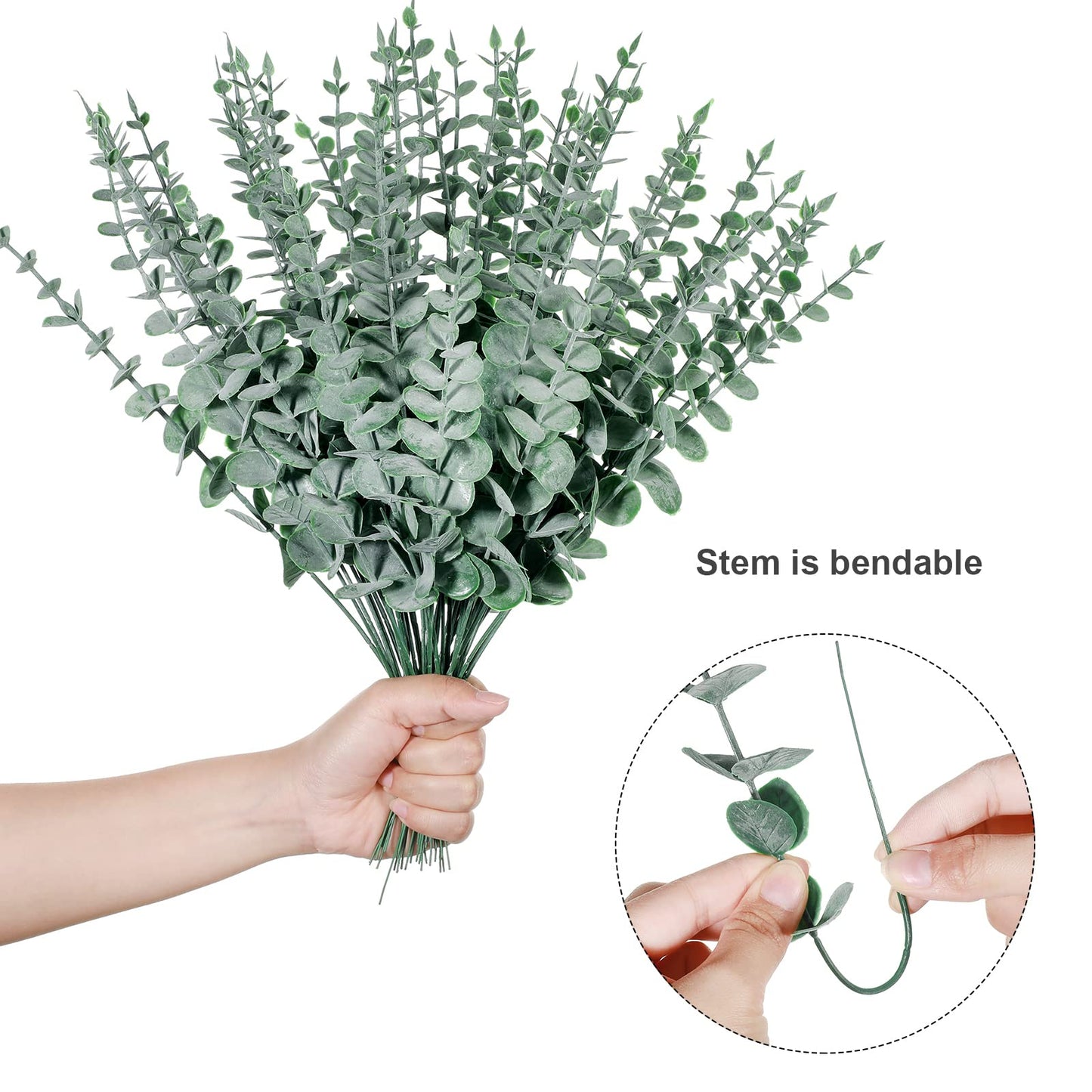 Canlierr 100 Pcs Eucalyptus Stems Faux Greenery Artificial Eucalyptus Leaves Eucalyptus Decor Greenery Stems Faux Greenery Branch for Wedding Centerpiece Flower Bouquet Farmhouse Home (Dark Green)