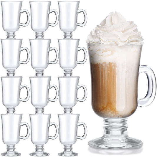 Sieral 12 Pieces Irish Coffee Mugs Bulk 8.5 oz Irish Coffee Glass with Handle Clear Glass Mugs for Wedding Prom Graduation Party Ice Cream Tea Hot Chocolate Espresso Cappuccino Latte Coffee Cups