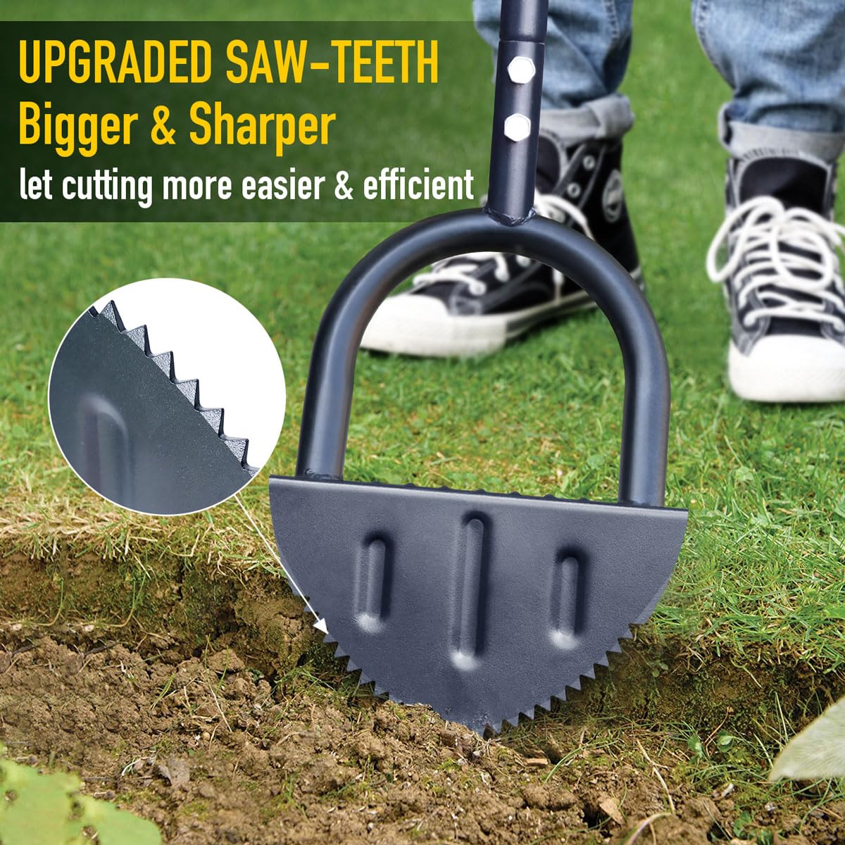 Colwelt Saw-Tooth Edger Lawn Tool, Half Moon Lawn Edger with T-Grip, Sidewalk Grass Long Handled Step Edger, 38-Inch