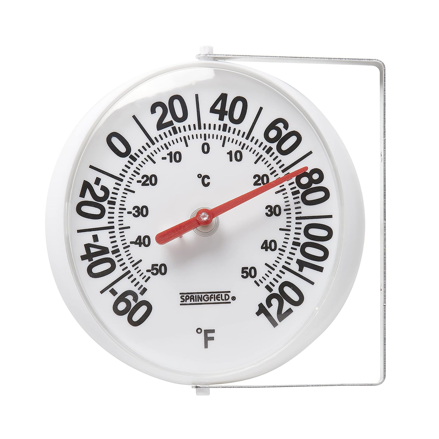 Springfield Big and Bold Thermometer with Mounting Bracket, Indoor Outdoor Thermometer, Easy to Read Numbers for Patio, Pool, and Indoor Areas, 5.25-Inch, White