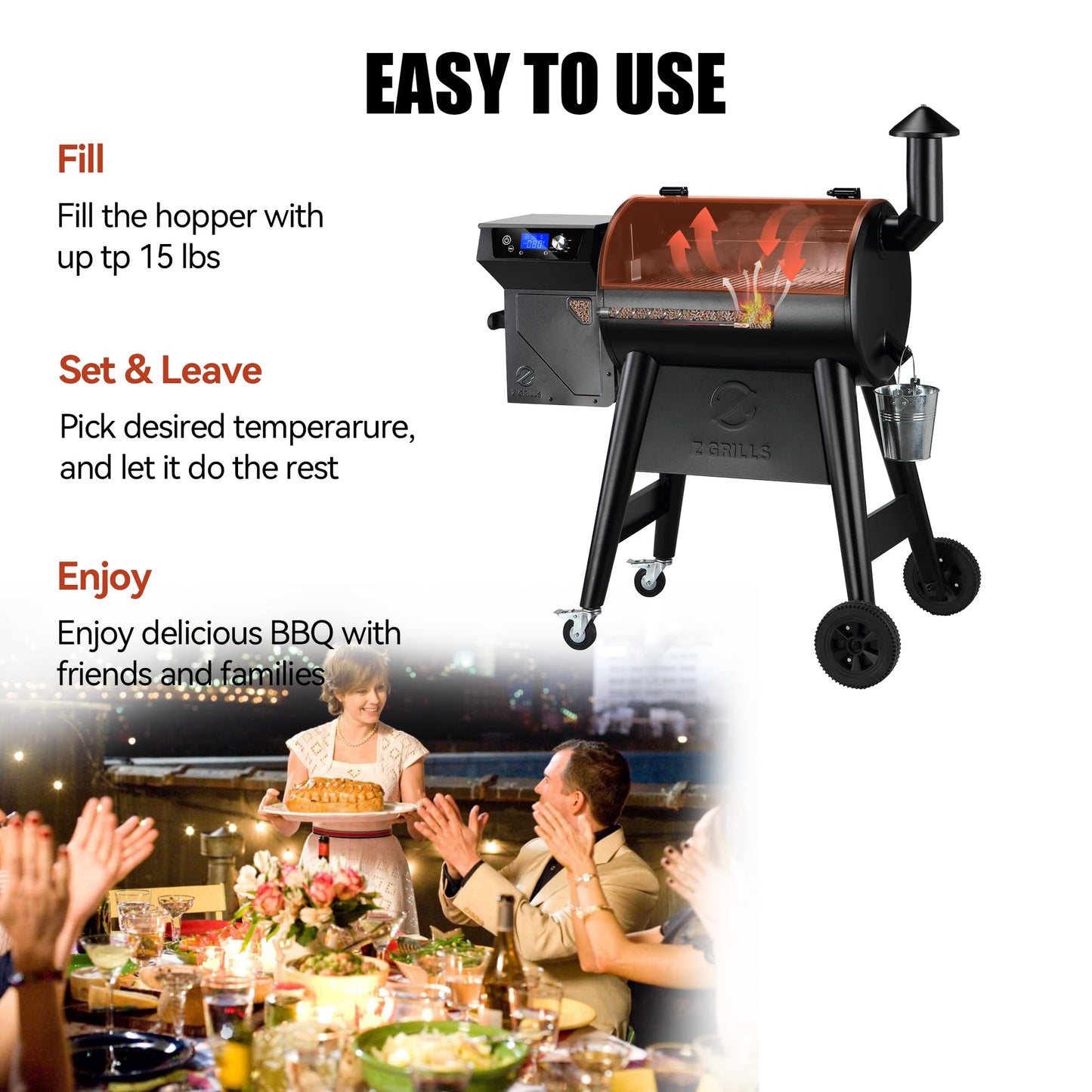 Z GRILLS Newest Pellet Grill Smoker with PID 2.0 Controller, Meat Probes, Rain Cover for Outdoor BBQ, 450E