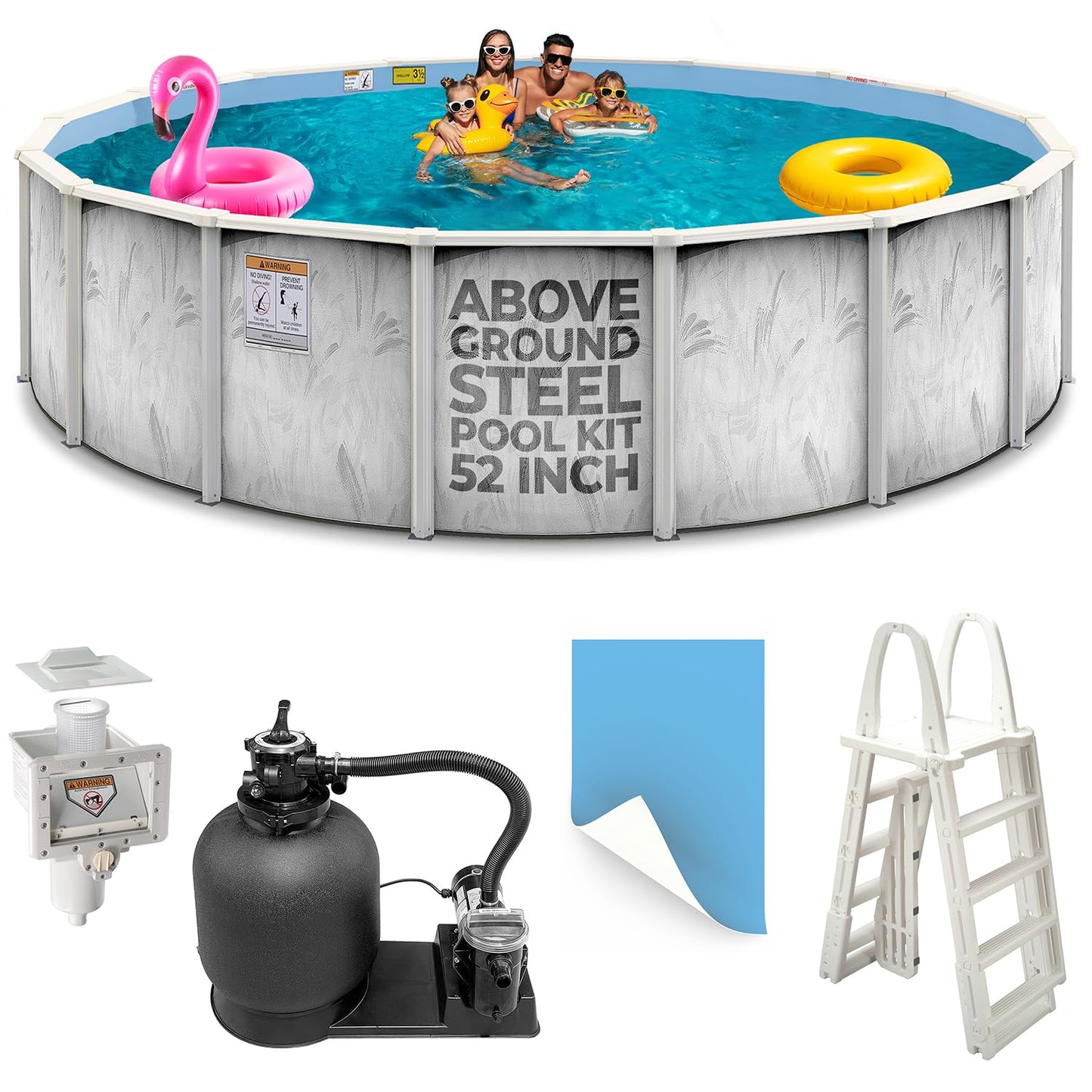 Hollowell Industries - Manufacturers of Doughboy Pools, 21 Foot x 52 Inch Steel Wall Pool above Ground Swimming Pool with Pool Liner, Sand Filter, Pump, and Skimmer, Pool Kit for above Ground Pool