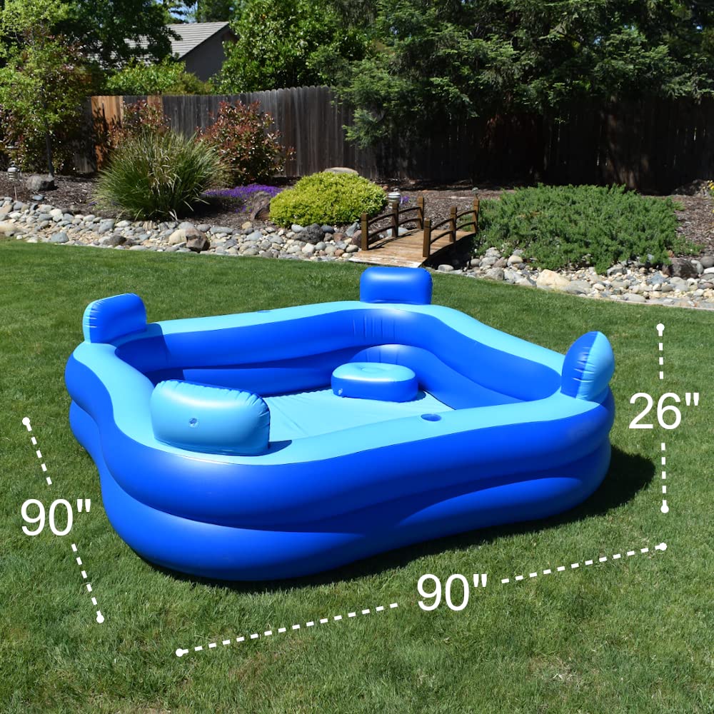 Rukala™ Inflatable Pool with Seats and Headrests 8' x 8' - Electric Pump Included - Extra Durable