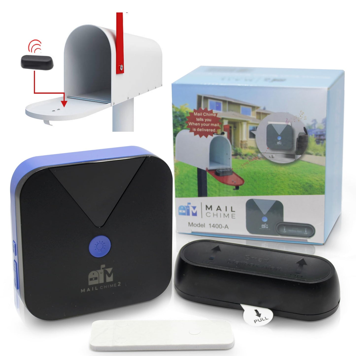 Mail Chime: Mail Alarm - Long Range (500 ft) Wireless Mailbox Alert - LED Light and Sound Alerts 20 Year Proven Brand