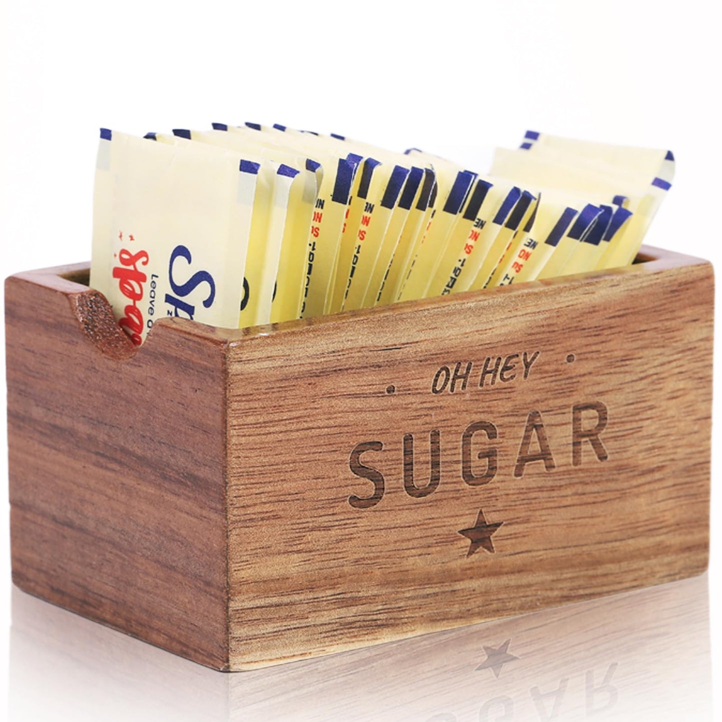 Sugar Packet Holder For Coffee Bar, Acacia Wood Sugar Packets Caddy, Farmhouse Sugar Cube Holder, Small Sugar Container Tea Bag Organizer for Table, Office,Hotel, Restaurant