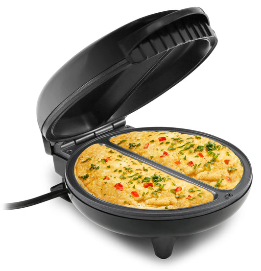 Elite Gourmet EOM205 Non-Stick Omelet, Frittata, Snack Pocket Maker, Dessert Maker, 2 Individual 6.5" Omelets, Stainless Steel and Black