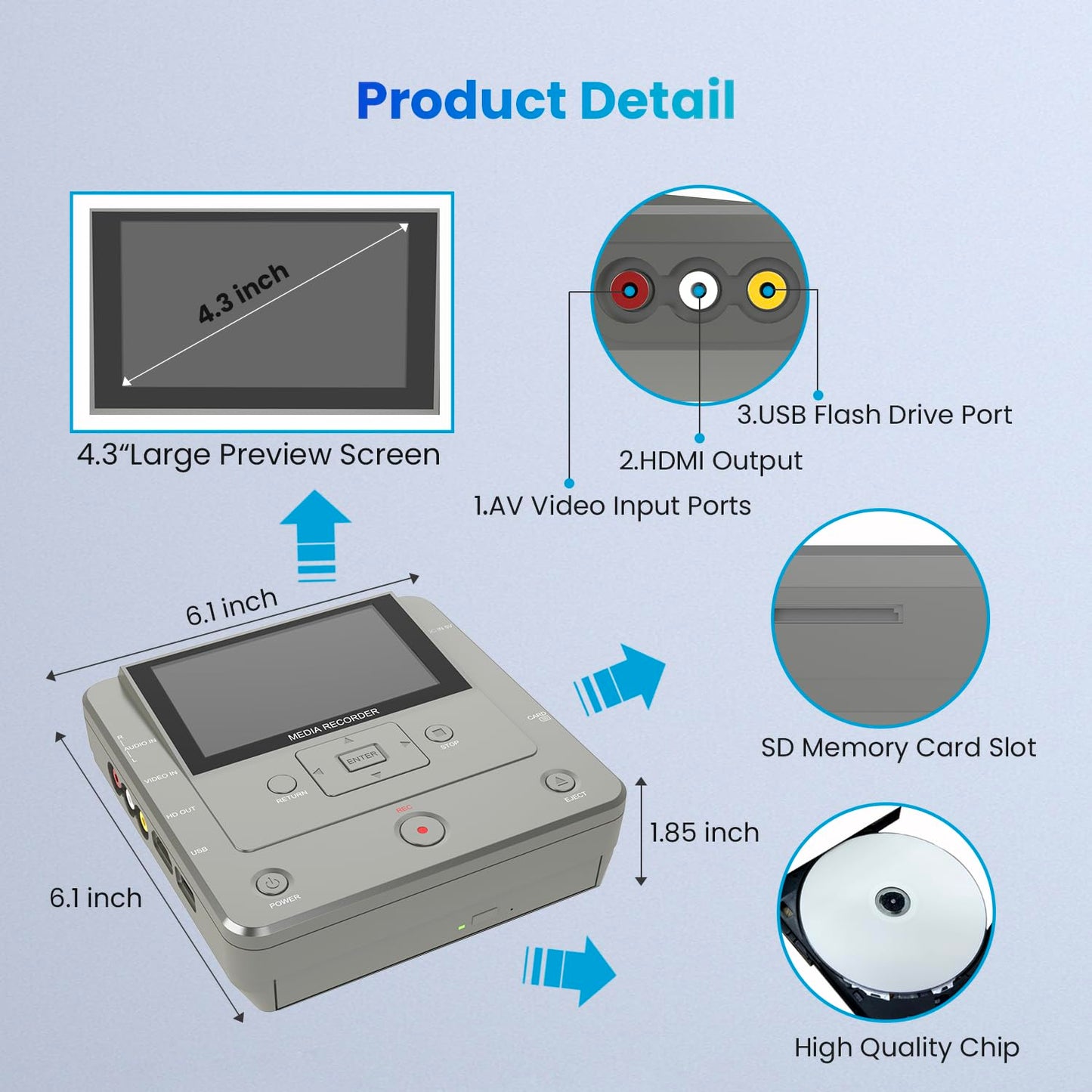 DVD Recorder, VHS to Digital Converter, Convert VHS/VCR/Hi8/Mini DV/RCA 's Video to Digital/DVD for Tape/Player/Camcorder/TV/Camera, WiFi Copy from Smart Phone to USB/SD/HDD via Free APP【with 10 DVDs】