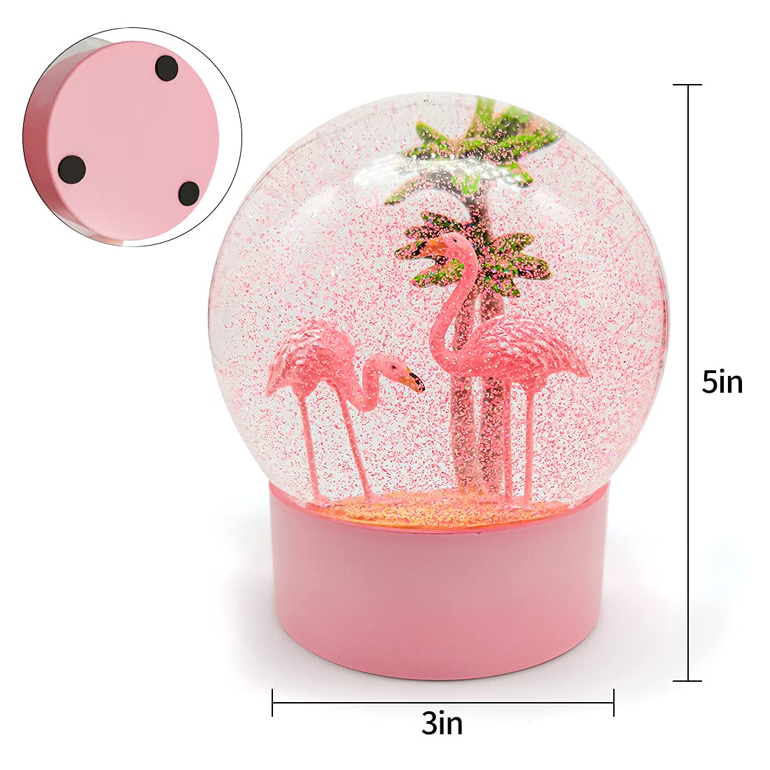 ANGELLOONG Pink Flamingo Snow Globe for Kids Girls, Originality 3D Flamingo Glitter Glass Snow Globes for Valentines Home Decor, 100MM