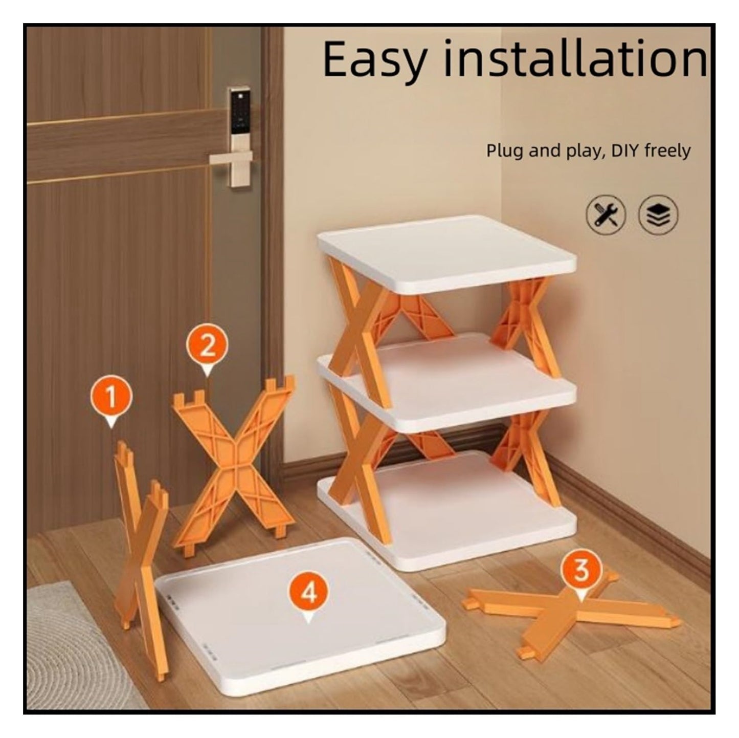 Mingchang Tall Narrow Shoe Rack For Entrywa, A Space Saving DIY Entrance, Closet, Corridor Free Standing Shoe Storage Device, Foldable Shoe Rack Organizer(Orange,Seven layers)