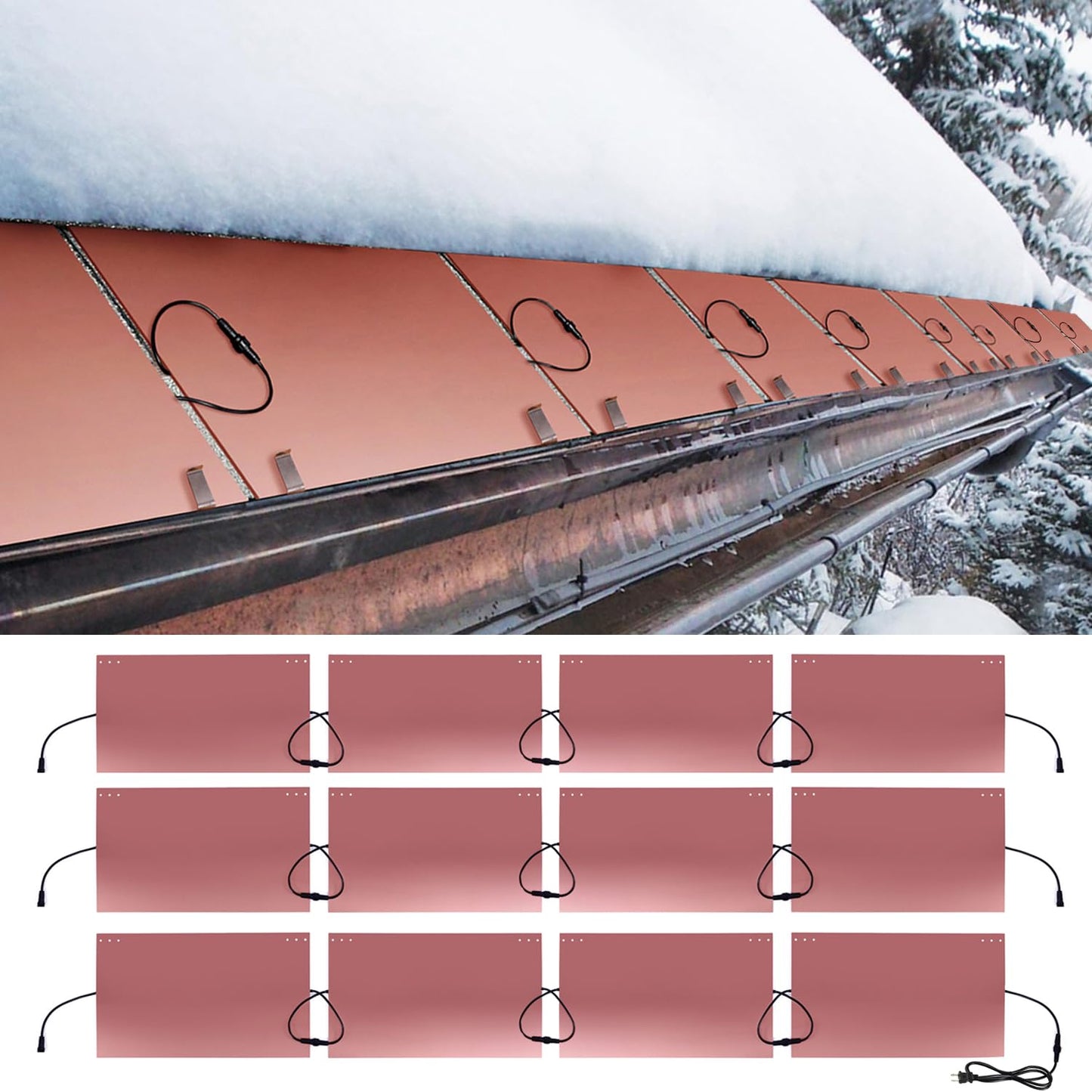 H&G lifestyles Roof Heat Metal Panel for Ice Dams Snow Melting Heat Mats for Roof and Gutters Solar Panel Heated Roof De-Icing Kit Self-Regulating Heated Roof System (14“W x 24'L)