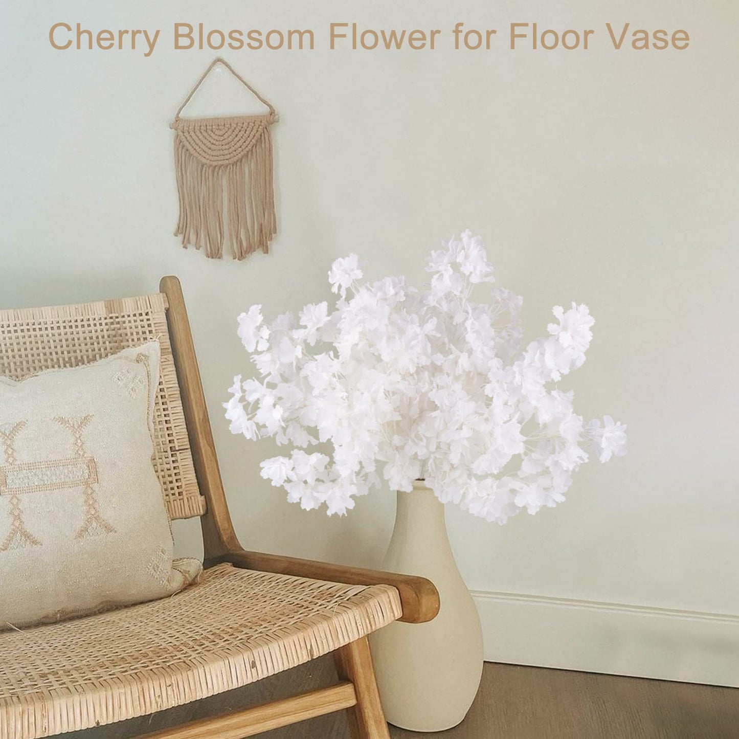 Pusuny Artificial Faux Cherry Blossom Branches Decor, 35 Inch for Tall Floor Vase Used as Wedding Home Decoration, Fake White Flowers for Dinner Table Centrepiece, White, 5PCS