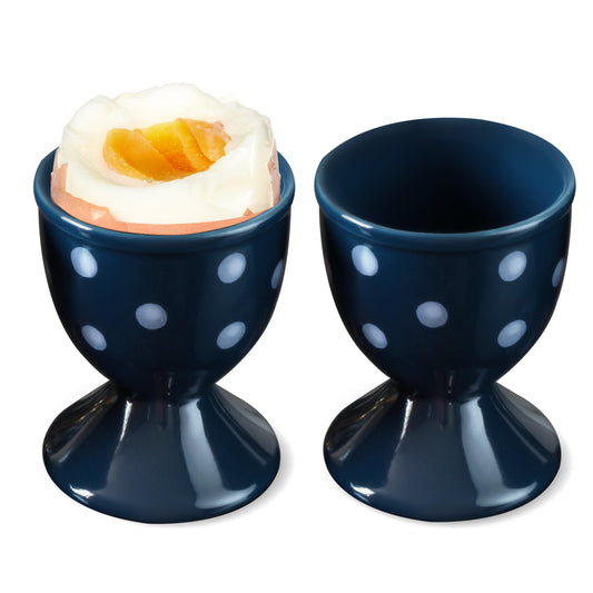 Cinf Ceramic Egg Cup Blue Set of 2 Porcelain Holder Breakfast Boiled Cooking Easy to Clean Childhood Memories Kitchen