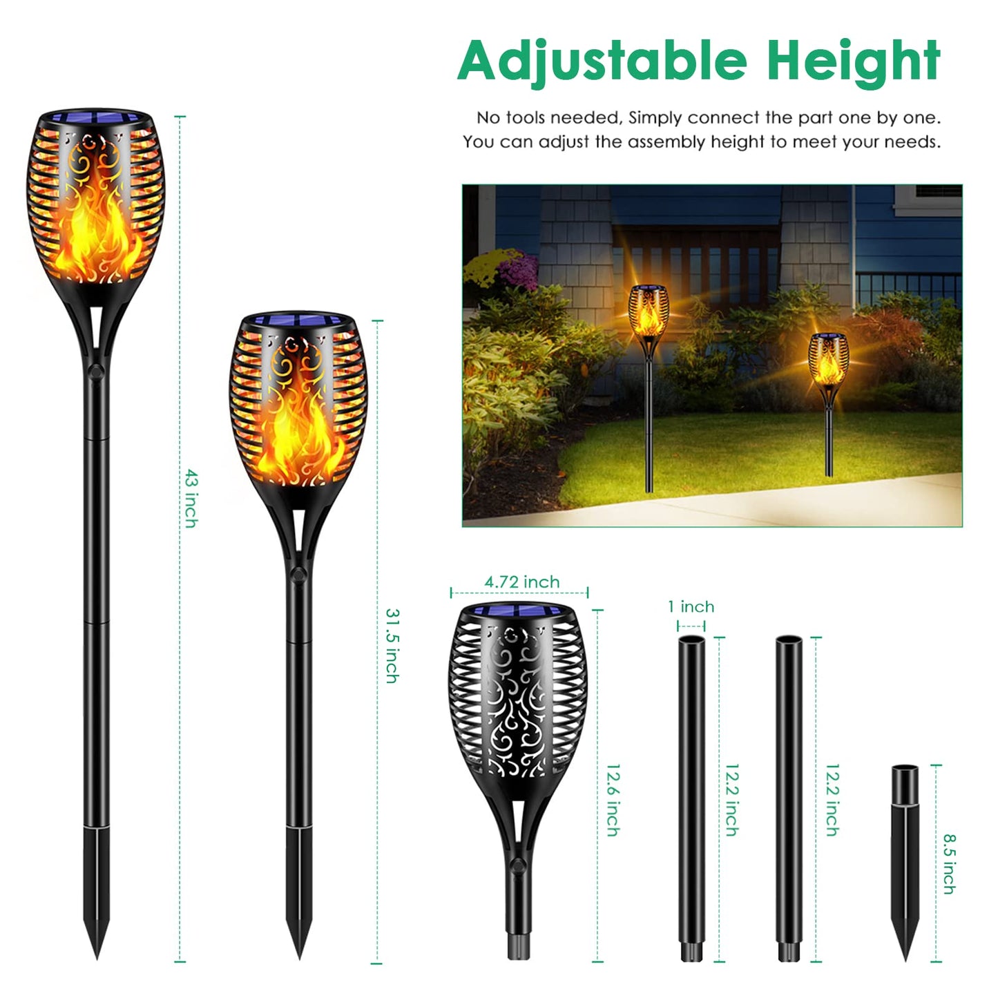TomCare Solar Outdoor Lights 99 LED Higher & Larger Flickering Flame Solar Torch Lights 43" Waterproof Outdoor Lighting Solar Powered Pathway Lights Christmas Decorations for Garden Patio Yard, 4Pack