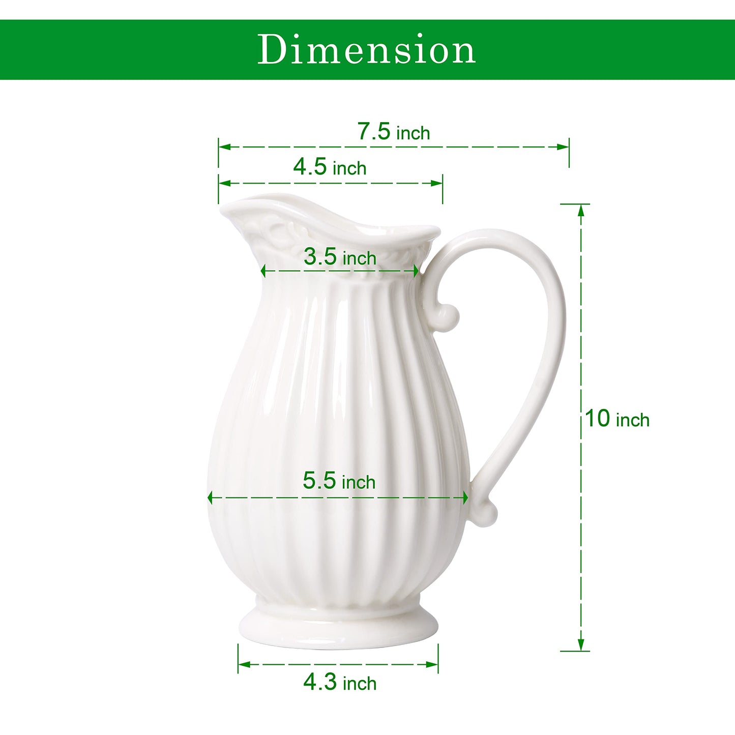 D'vine Dev 10 Inch White Ceramic Pitcher Vase for Home Décor, VS-PT-1