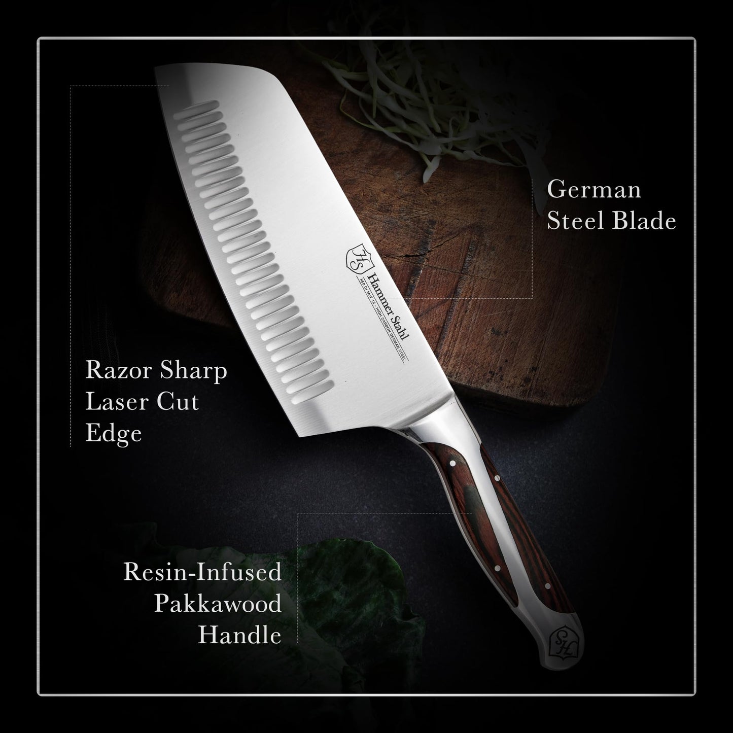 Hammer Stahl 7-Inch Meat Cleaver | Professional Quality Kitchen Cleaver | Ergonomic Quad-Tang Pakkawood Handle | Stainless Steel Cleaver Knife | German Forged High Carbon Steel | Butcher Cleaver Knife