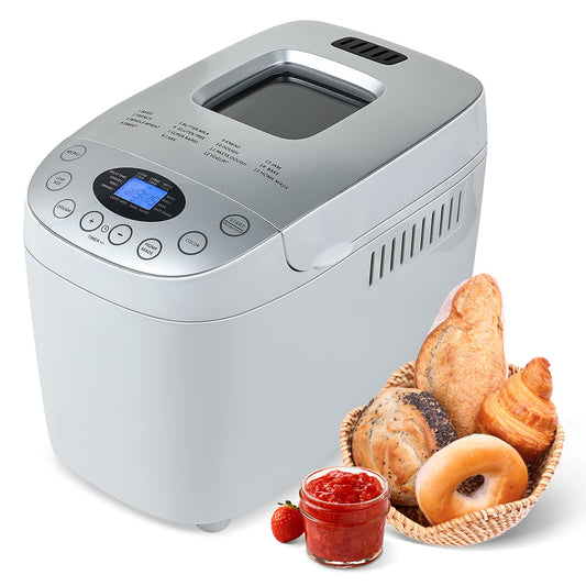 Patioer 3.5LB Bread Maker Machine 15-in-1 Automatic Bread Machine with Dual Kneading Paddles Breadmaker with Touch Panel&LCD Display,Gluten Free Setting,3 Loaf Sizes 3 Crust Colors,White