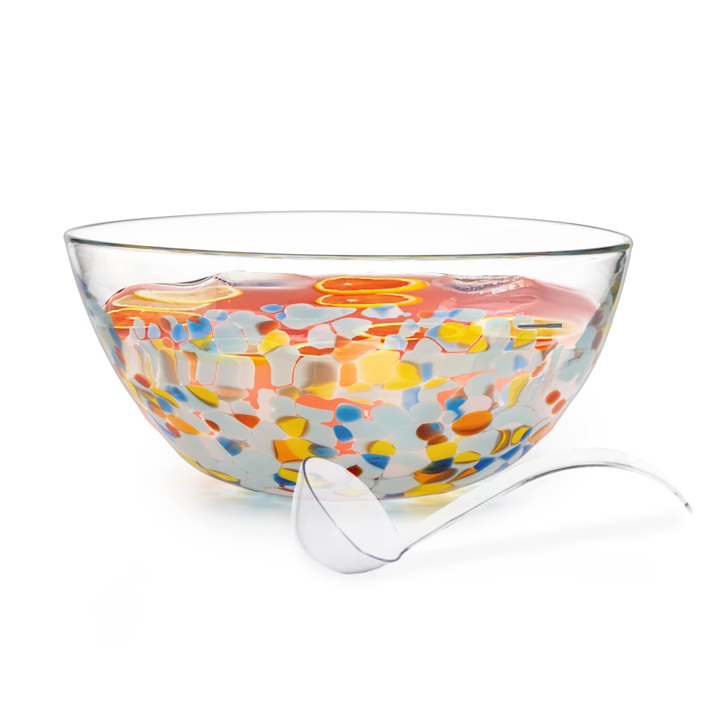 GUTE Glass Gallon Punch Bowl - Party Serveware for Cocktails, Functional Centerpiece, Mexican Design Confetti Bowls, Artisan Crafted Large, 4.1"x9.75", Dishwasher Safe, Ladel Not Included