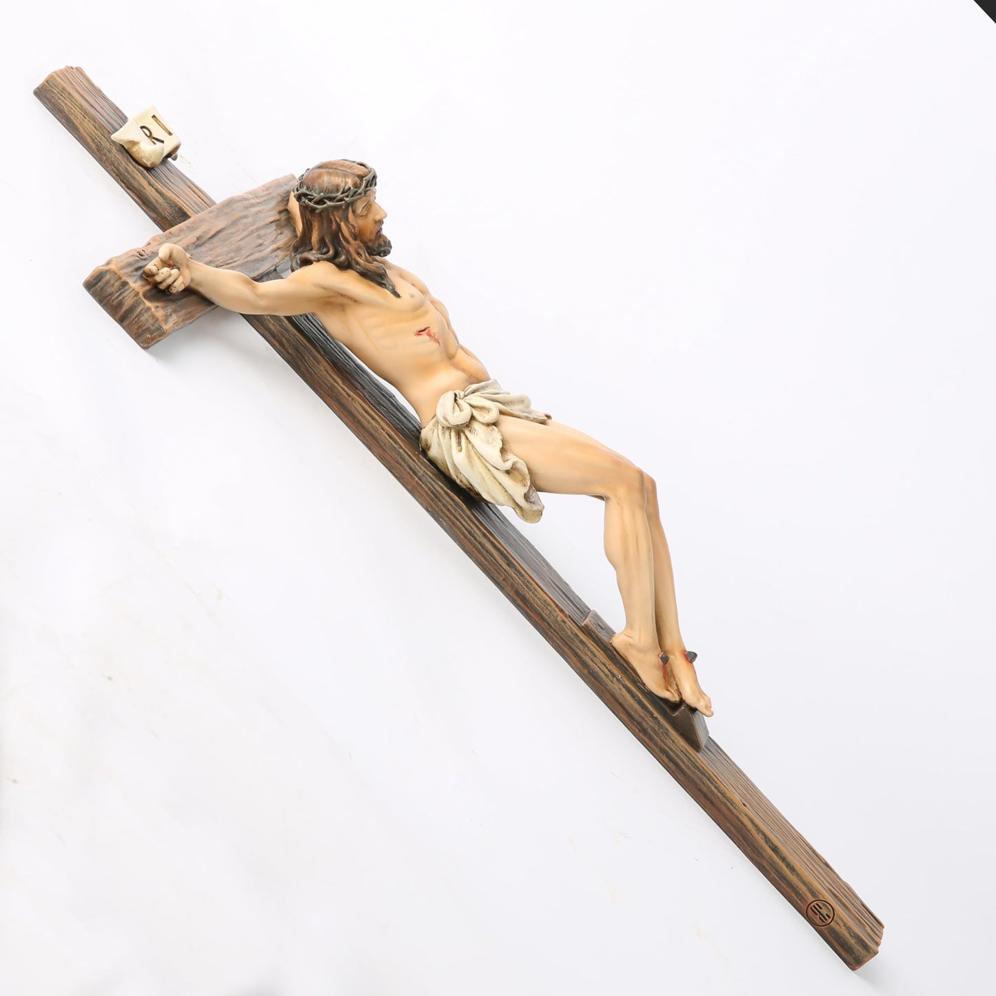 BC Catholic Crucifix Wall Cross, Jesus Christ Inspirational Home Décor, Religious Devout Gift, 14"H, Renaissance Sculpture Handmade by Buildclassic