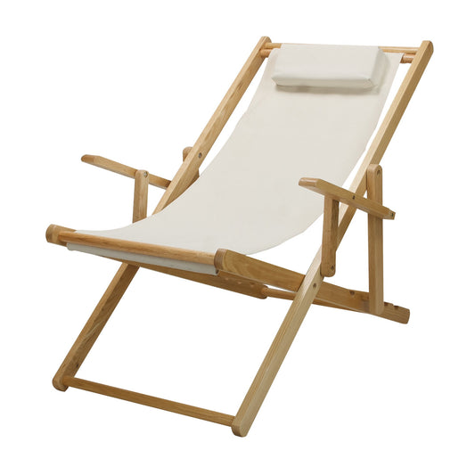 Casual Home Folding Fully-Assembled Adjustable Solid Wood Sling Patio Outdoor Chair, Natural Frame/Natural Canvs (New)