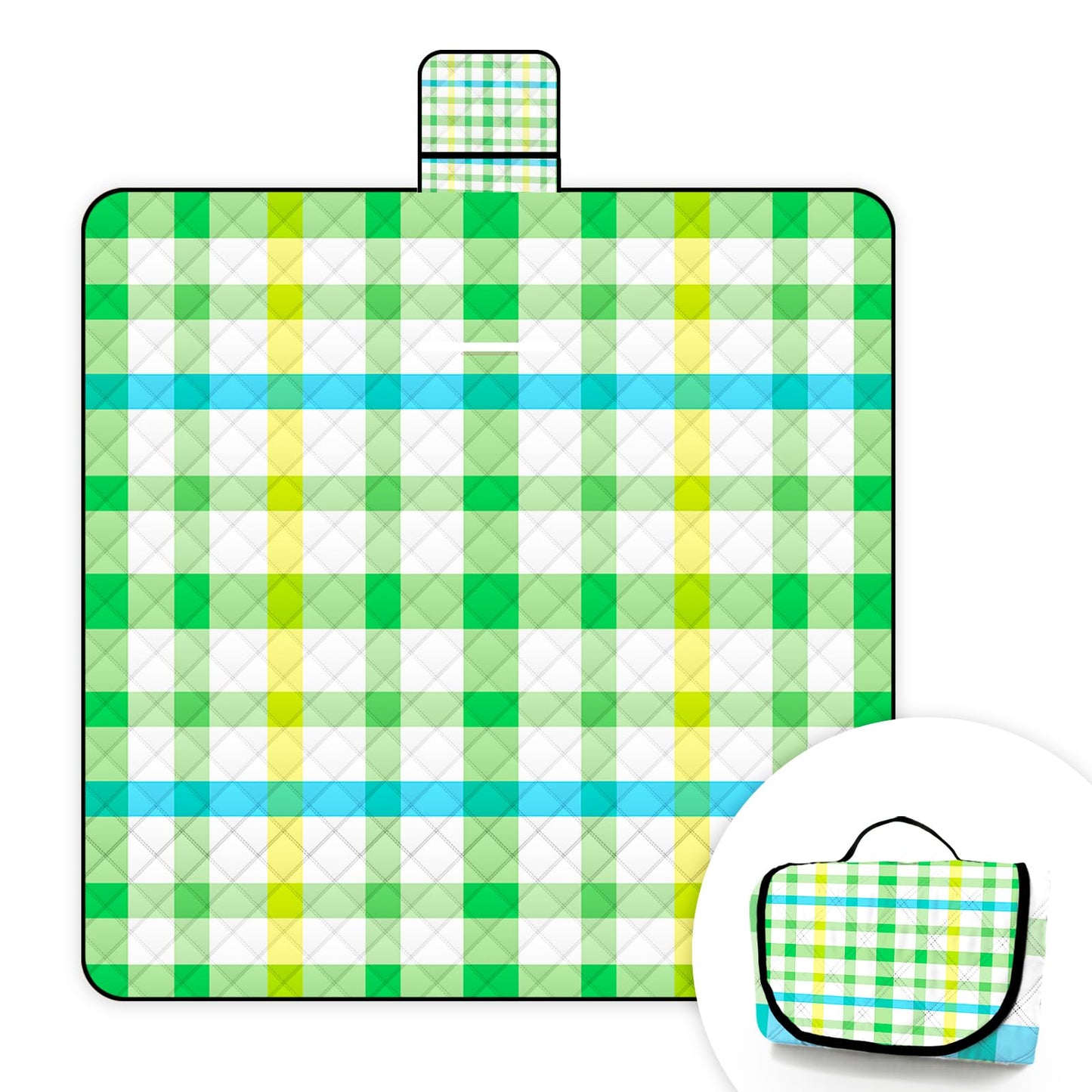 Ruikyhom Portable Waterproof Picnic Blanket,Picnic Blankets Extra Large Outdoor 80"x80", Machine Washable, Extra Large Picnic Mat for Grass Concert, Park, Lawn,Travel,Green Gingham