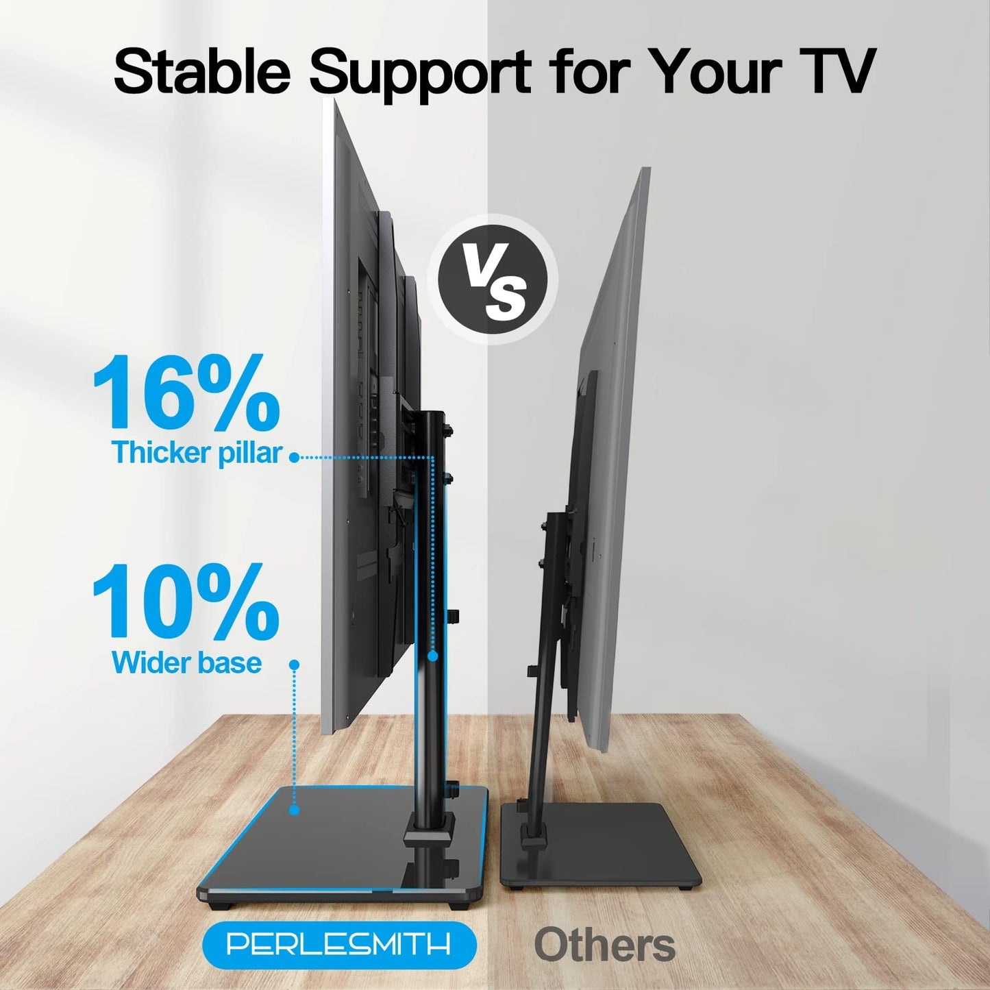 PERLESMITH Universal TV Stand Table Top TV Base for 32 to 60,65 inch LCD LED OLED 4K Flat Screen TVs-Height Adjustable TV Mount Stand with Tempered Glass Base, VESA 400x400mm,Holds up to 88lbs PSTVS15