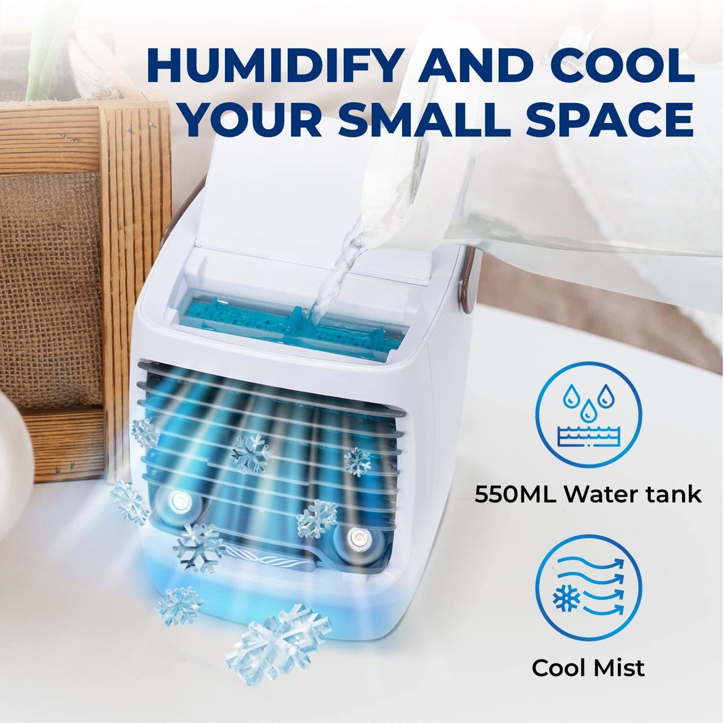 ChillWell 2.0 Evaporative Air Cooler for Room - 4-Speed Mini Portable Swamp Coolers with Humidifier | Indoor Personal Cooling Unit In Bedroom, Home Office, and Camping | USB- Rechargeable, Easy Setup