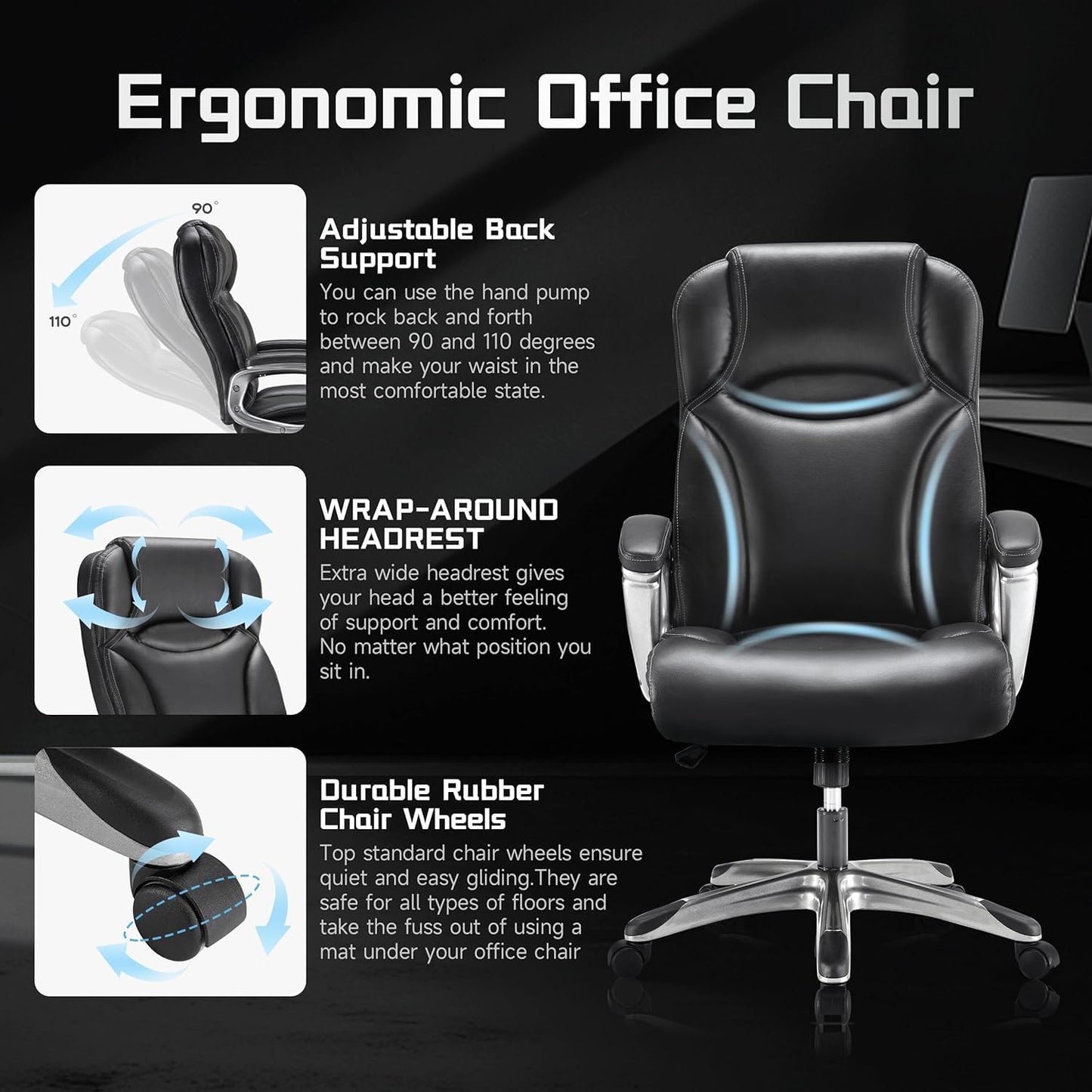 AYEASY 66'' Home Office Desks and Office Chair Set, Computer Desk with Storage with 350lbs Ergonomic Office Chair, Office Desk with PU Leather Gaming Computer Chairs, Work Desk with Executive Chair