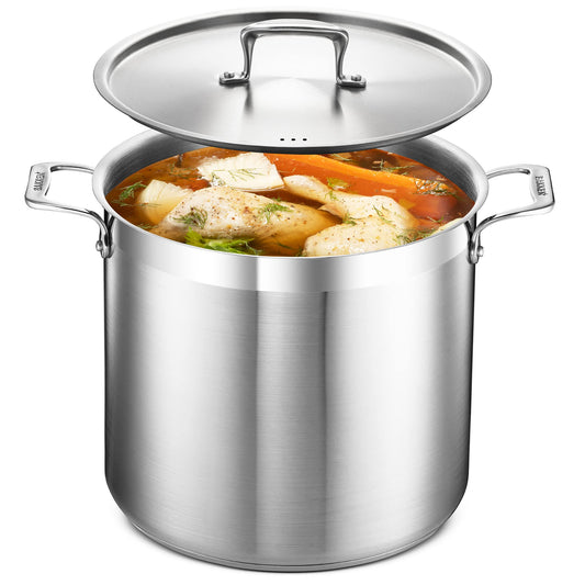 Stockpot – 16 Quart – Brushed Stainless Steel – Heavy Duty Induction Pot with Lid and Riveted Handles – For Soup, Seafood, Stock, Canning and for Catering for Large Groups and Events by BAKKEN