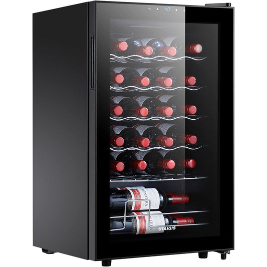 STAIGIS 24 Bottle Compressor Wine Cooler Refrigerator, Small Freestanding Wine Fridge for Red, White and Champagne, Mini Fridge with 40-66F Digital Temperature Control Glass Door