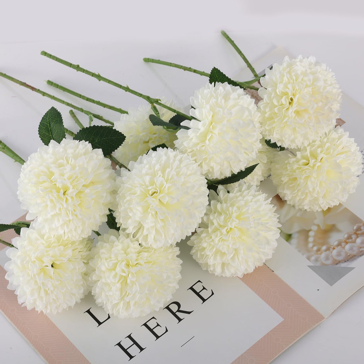 Hananona 12 Pcs Artificial Chrysanthemums Flowers Ball Flowers, Fake Mums Flowers White Silk Flowers for Spring Home Decor Indoor Floral Arrangement Table Centerpiece (12, White)