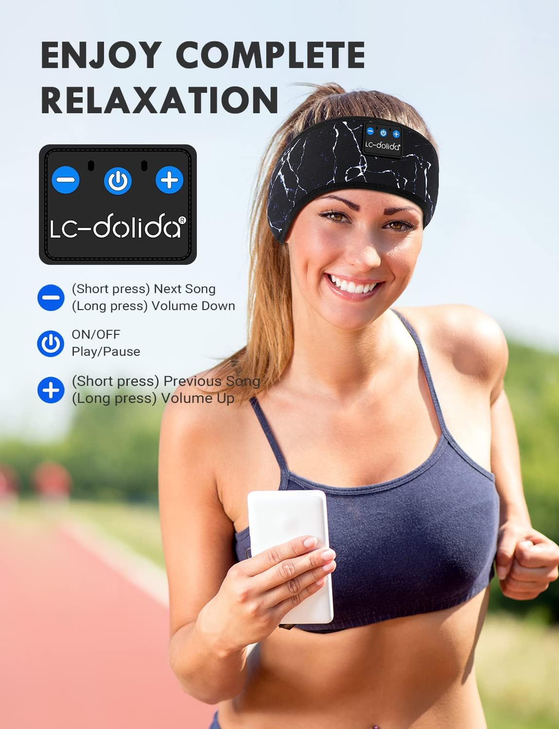 LC-dolida Sleep Headphones Bluetooth Headband Music Wireless Headband Headphones with Thin HD Stereo Speakers Perfect for Side Sleepers, Sport, Yoga, Travel