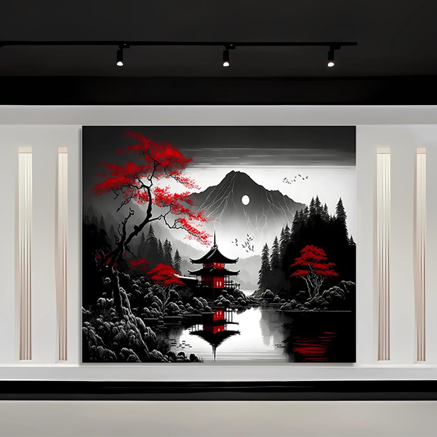 Mountain Forest Tapestry for Bedroom, Black and White Nature Moon Landscape Wall Hanging, Tree Sunset Dark Large Tapestries Aesthetic Art Decor for Living Room College Dorm Home (51x60 Inches)