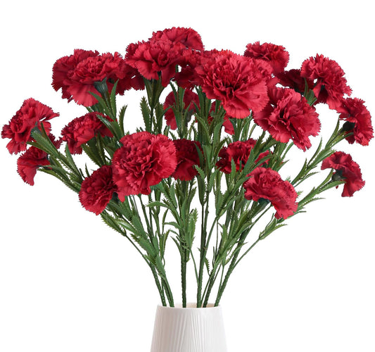 IPOPU Red Carnations Artificial Flowers 30 Heads Carnations Flowers 6PCS Silk Carnations 27.56in Artificial Carnations with Stems for Wedding Home Centerpieces Floral Arrangements(Red)