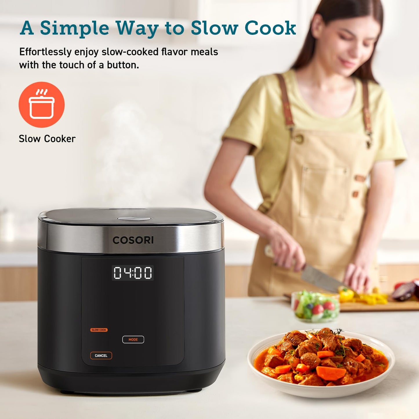 COSORI 18 Functions Rice Cooker, 24h Keep Warm & Timer, 10 cup Uncooked Rice Maker with Stainless Steel Steamer, Sauté, Slow Cooker, Fuzzy Logic Technology, Black