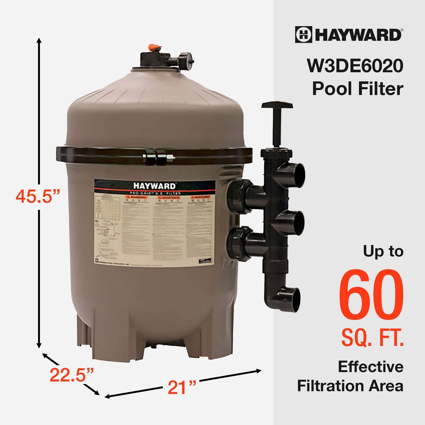 Hayward ProGrid 60 Square Foot High Capacity 120 Gallon Per Minute DE Filter for Large In Ground Swimming Pools and Outdoor Spas, Brown