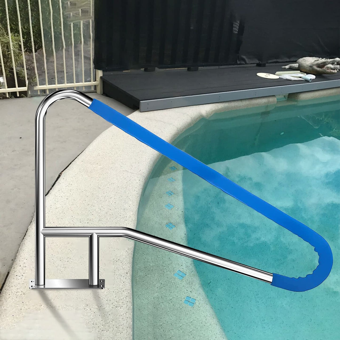 Pool Rail for inground Pools (54x32), 304SS Pool handrail with Nonslip Blue Cover.