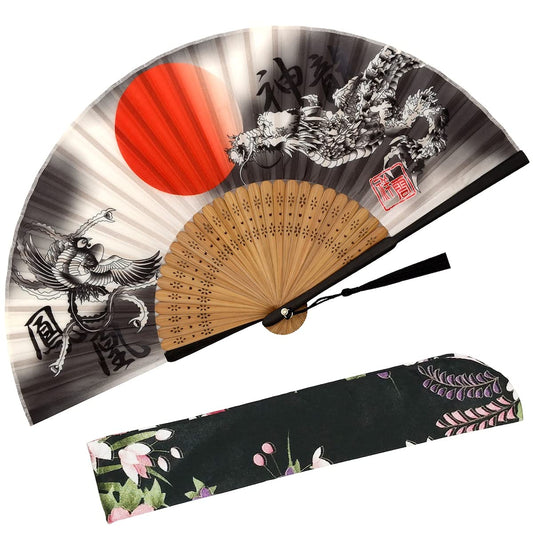 Zolee Folding Hand Fan for Women - Foldable Chinese Japanese Vintage Bamboo Silk Fan - for Hot Flash, Dance, Performance, Decoration, Party, Gift (Dragon & Phoenix) 09